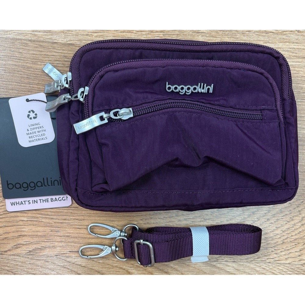 Baggallini Triple Zip Bagg in Mulberry, Crossbody, Belt Bag, Shoulder, NEW